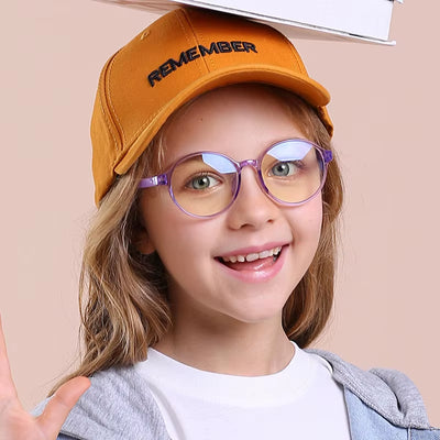 Children's Round Silicone Anti-Blue Light Glasses with Custom Myopic Prescription for Boys and Girls