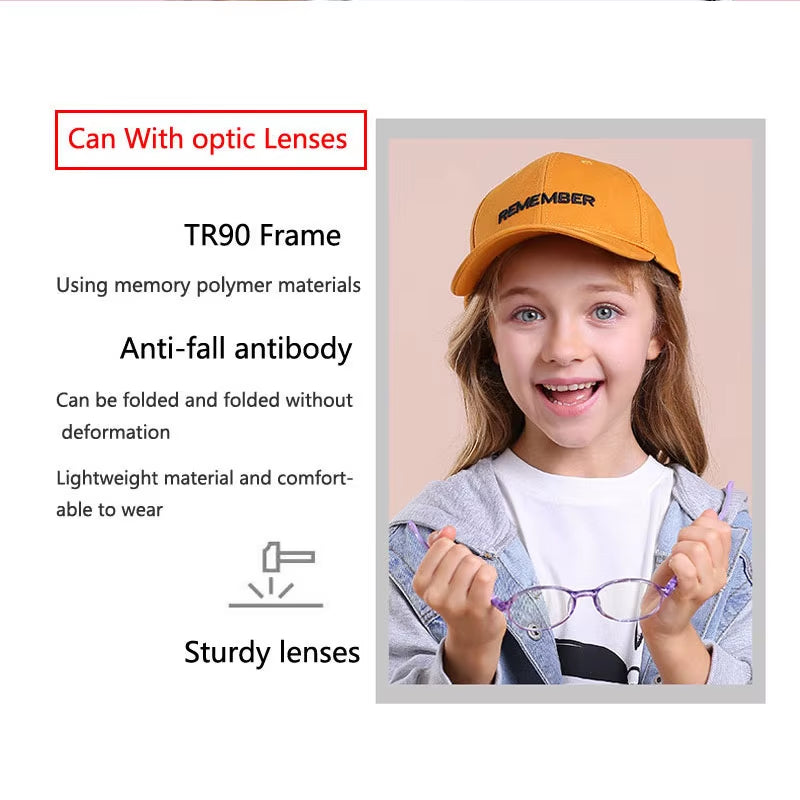 Children's Round Silicone Anti-Blue Light Glasses with Custom Myopic Prescription for Boys and Girls